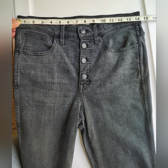 Madewell 10" high rise skinny jeans exposed button fly frayed Hem grey sz 27. - Picture 13 of 17